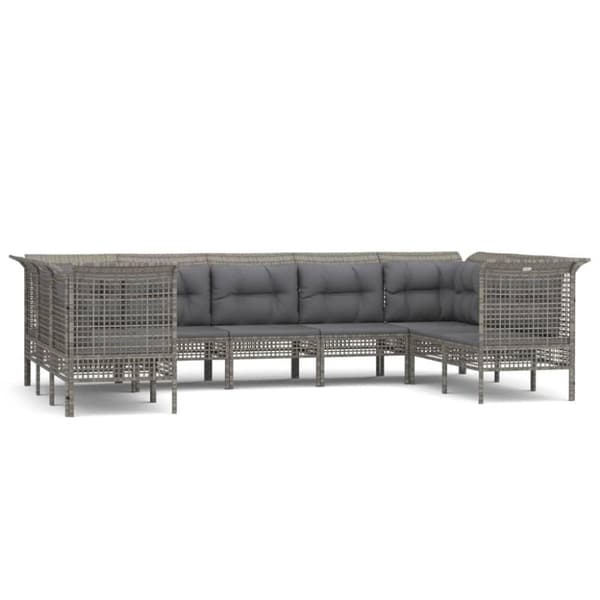 vidaXL loungesæt til haven 9 dele med hynder polyrattan grå