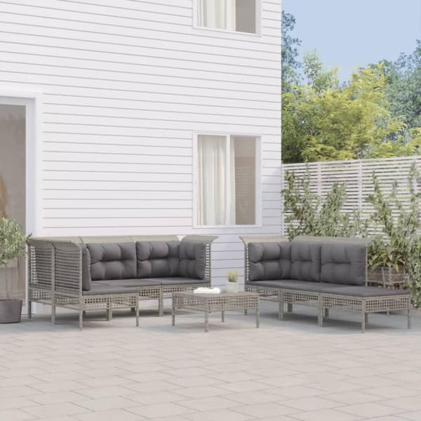 vidaXL loungesæt til haven 10 dele med hynder polyrattan grå
