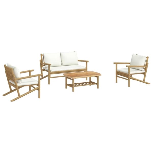 vidaXL Loungegrupp 4 delar gräddvita dynor bambu
