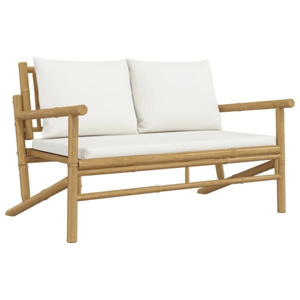 vidaXL Loungegrupp 4 delar gräddvita dynor bambu