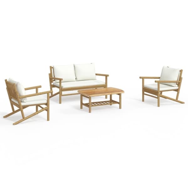 vidaXL Loungegrupp 4 delar gräddvita dynor bambu