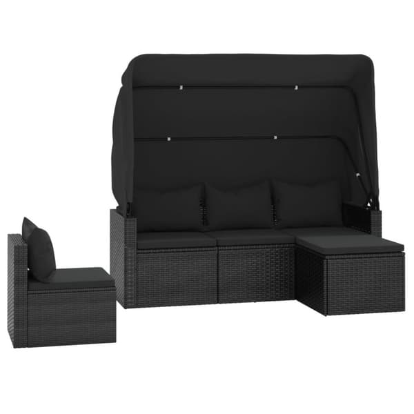 vidaXL sofasæt til haven 4 dele med hynder polyrattan sort