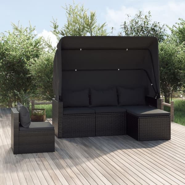 vidaXL sofasæt til haven 4 dele med hynder polyrattan sort