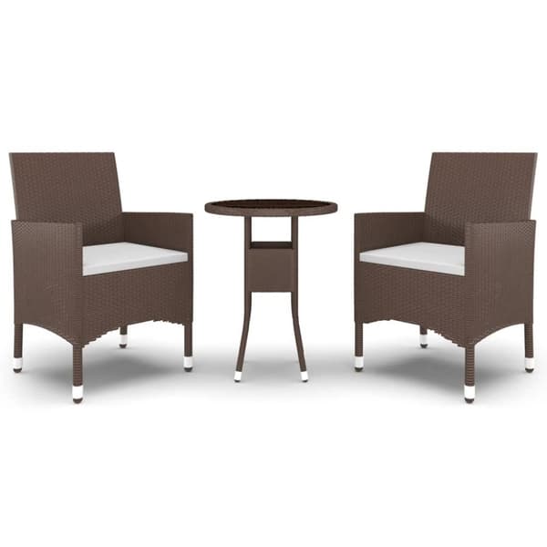 vidaXL Hagebistrosett 3 deler polyrotting og herdet glass brun