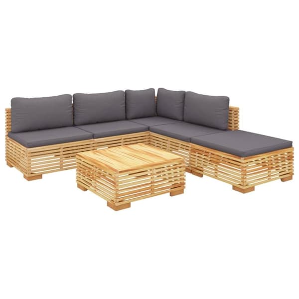 vidaXL Loungegrupp för trädgården med dynor 6 delar massiv teak