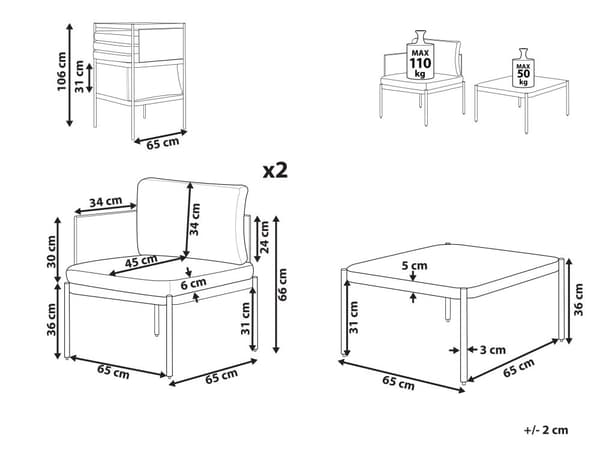 Konvertibelt Trädgårds Loungeset Ljusgrå 2-sits Soffa med Kuddar och Bord