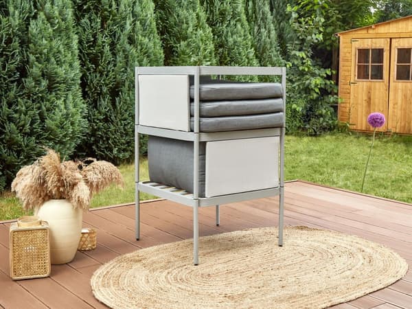 Konvertibelt Trädgårds Loungeset Ljusgrå 2-sits Soffa med Kuddar och Bord