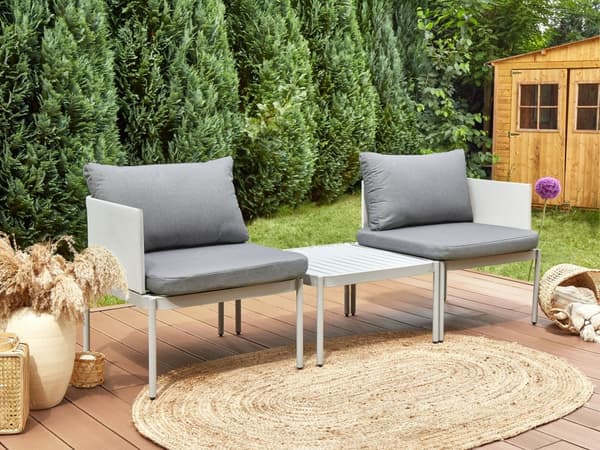 Konvertibelt Trädgårds Loungeset Ljusgrå 2-sits Soffa med Kuddar och Bord