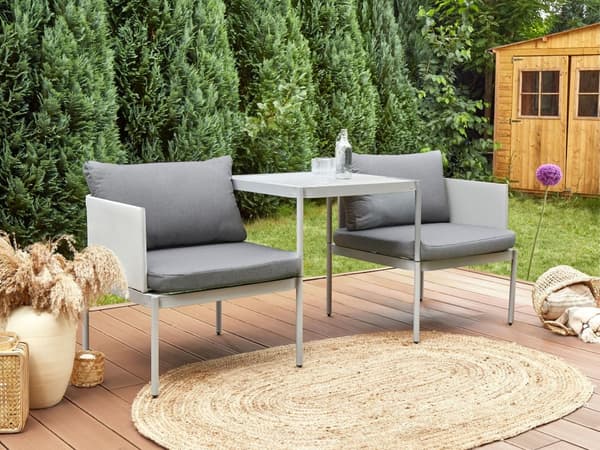 Konvertibelt Trädgårds Loungeset Ljusgrå 2-sits Soffa med Kuddar och Bord
