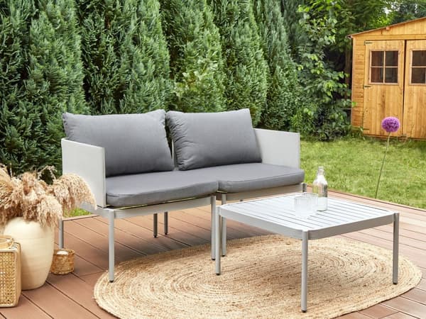 Konvertibelt Trädgårds Loungeset Ljusgrå 2-sits Soffa med Kuddar och Bord
