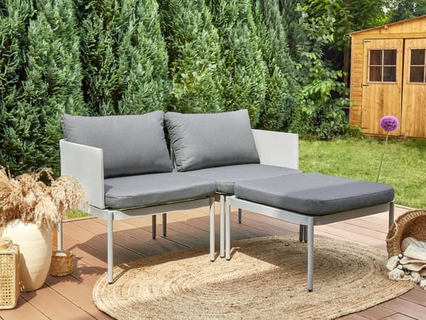 Konvertibelt Trädgårds Loungeset Ljusgrå 2-sits Soffa med Kuddar och Bord