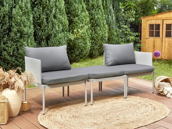 Konvertibelt Trädgårds Loungeset Ljusgrå 2-sits Soffa med Kuddar och Bord