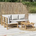 Miniatyrbild 2 av 11: vidaXL Loungegrupp för trädgården 5 delar ljusgråa dynor bambu