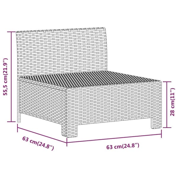 vidaXL midtermodul til havesofa med hynde polyrattan grå
