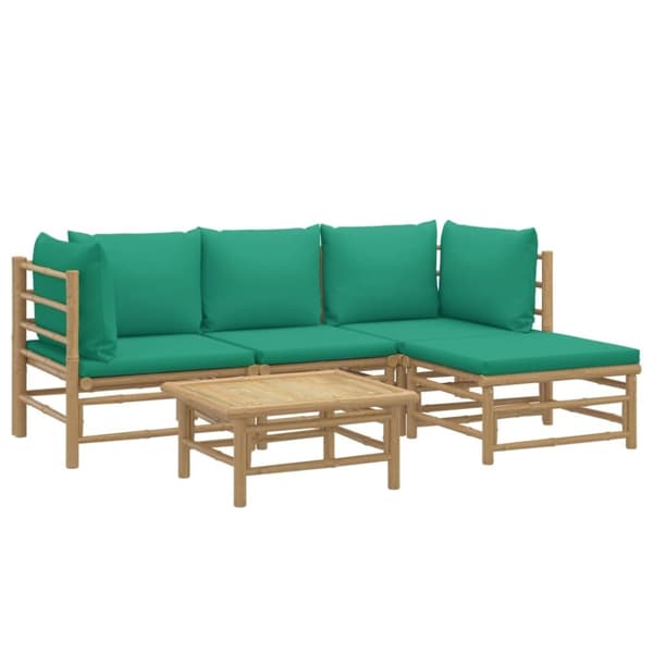 vidaXL Loungegrupp 5 delar gröna dynor bambu