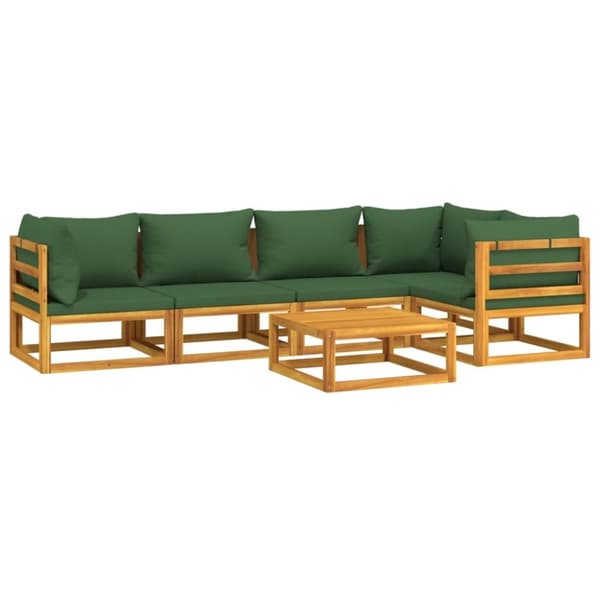vidaXL Loungegrupp 6 delar gröna dynor massivt trä