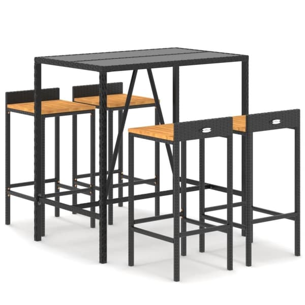 vidaXL Hagebarsett 5 deler svart polyrotting og heltre akasie