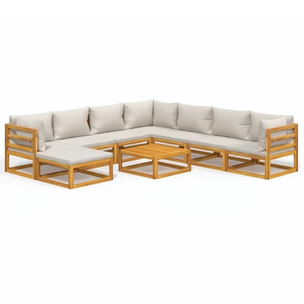 vidaXL Loungegrupp 9 delar ljusgråa dynor massivt trä