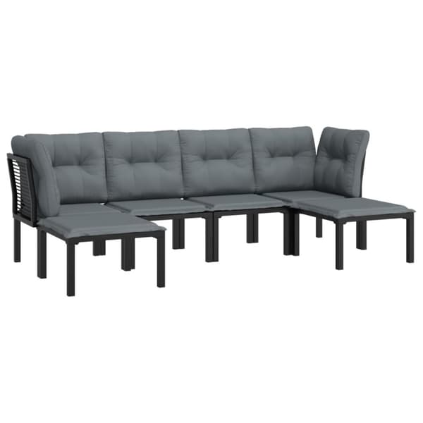 vidaXL loungesæt til haven 6 dele med hynder polyrattan sort og grå
