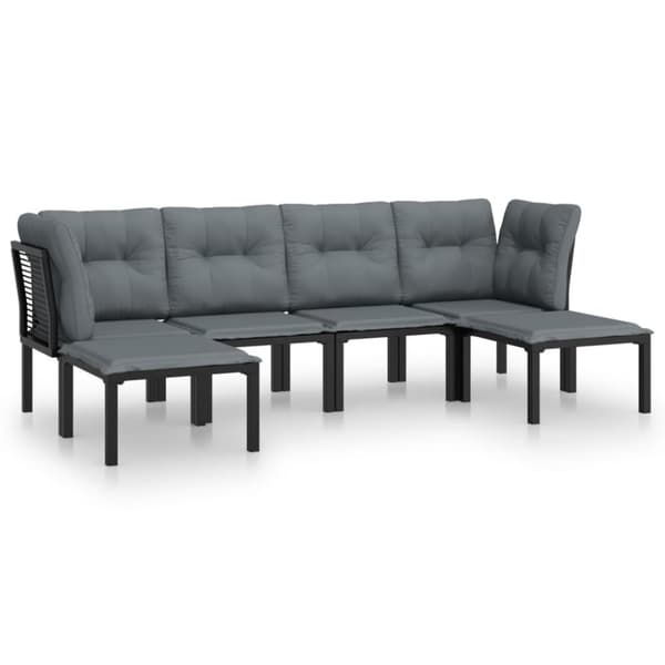 vidaXL loungesæt til haven 6 dele med hynder polyrattan sort og grå