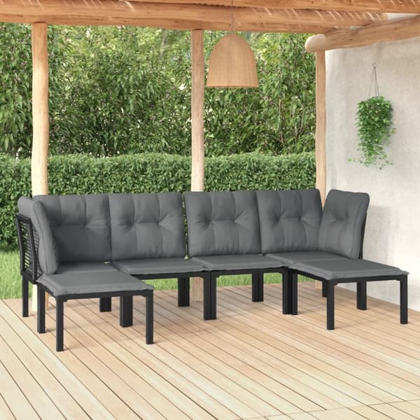 vidaXL loungesæt til haven 6 dele med hynder polyrattan sort og grå