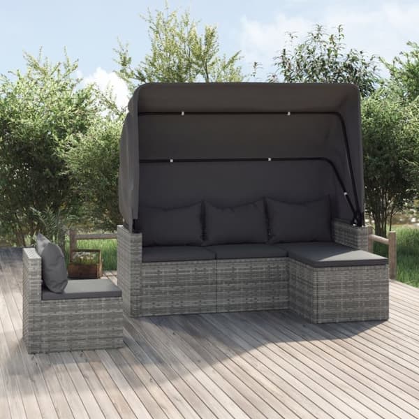 vidaXL sofasæt til haven 4 dele med hynder polyrattan grå
