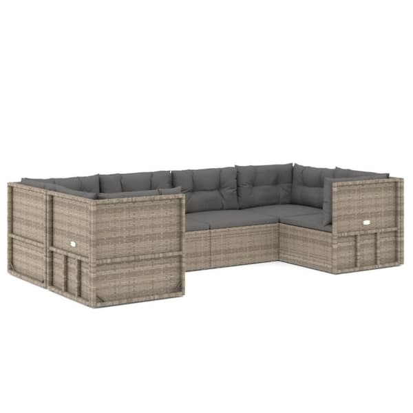 vidaXL loungesæt til haven 6 dele med hynder polyrattan grå