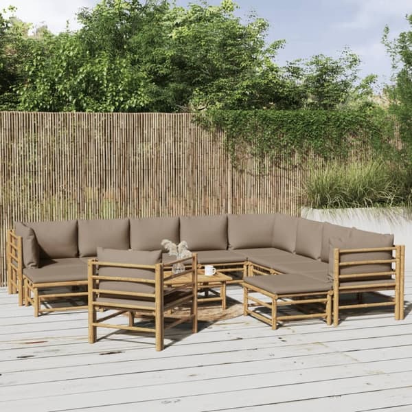 vidaXL Loungegrupp 12 delar taupe dynor bambu
