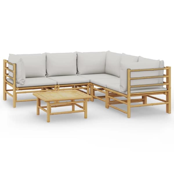 vidaXL Loungegrupp 6 delar ljusgråa dynor bambu