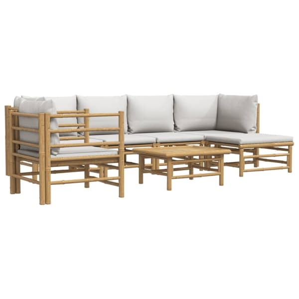 vidaXL Loungegrupp 7 delar ljusgråa dynor bambu