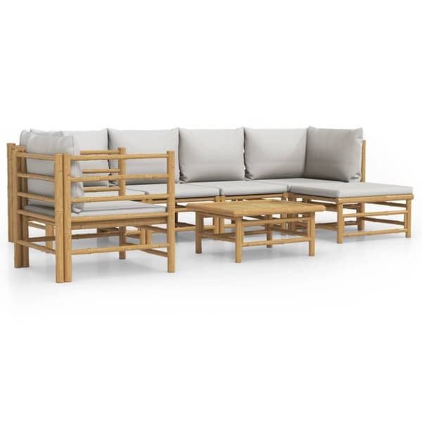 vidaXL Loungegrupp 7 delar ljusgråa dynor bambu