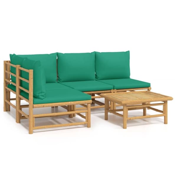 vidaXL Loungegrupp 5 delar gröna dynor bambu