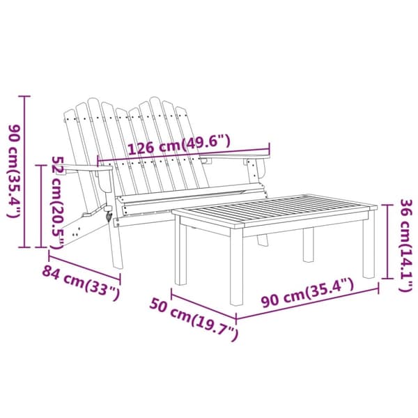 vidaXL Adirondack hagesofagruppe 2 deler heltre akasie