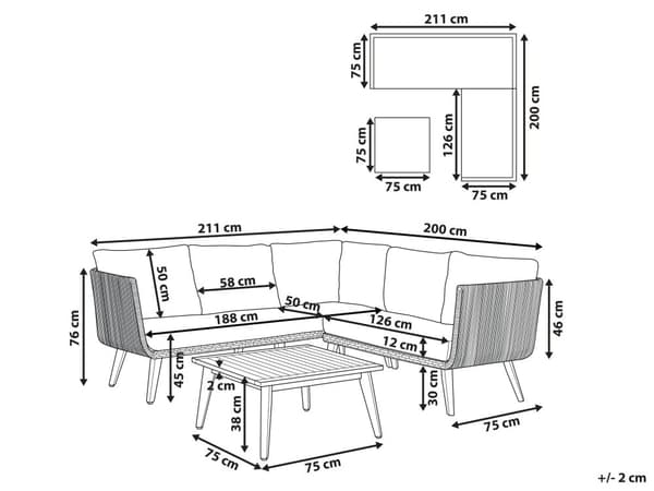 Loungesett Beige Polyester Lyst akasietre Sett med 5-seter hjørnesofa og salongbord Hage Terrasse Utendørs Moderne
