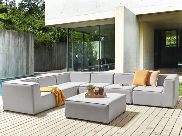 Loungesæt Grå Polyester 7 Personers Moderne Udendørs Modulsofa med Skammel Vandafvisende Havesofa Udendørs Lounge Hjørnesofa