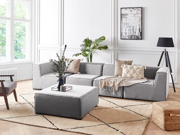 Loungesæt Grå Polyester 4 Personers Moderne Udendørs Modulsofa med Skammel Vandafvisende Havesofa Udendørs Haveloungesæt