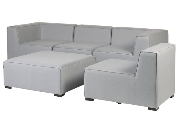Loungesæt Grå Polyester 4 Personers Moderne Udendørs Modulsofa med Skammel Vandafvisende Havesofa Udendørs Haveloungesæt