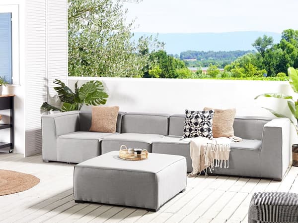 Loungesæt Grå Polyester 4 Personers Moderne Udendørs Modulsofa med Skammel Vandafvisende Havesofa Udendørs Haveloungesæt