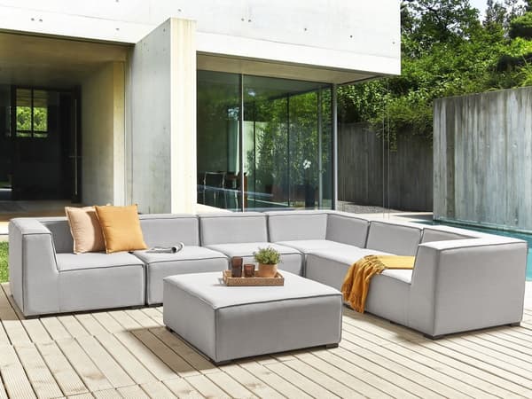 Loungesæt Grå Polyester 7 Personers Moderne Udendørs Modulsofa med Skammel Vandafvisende Havesofa Udendørs Lounge Hjørnesofa