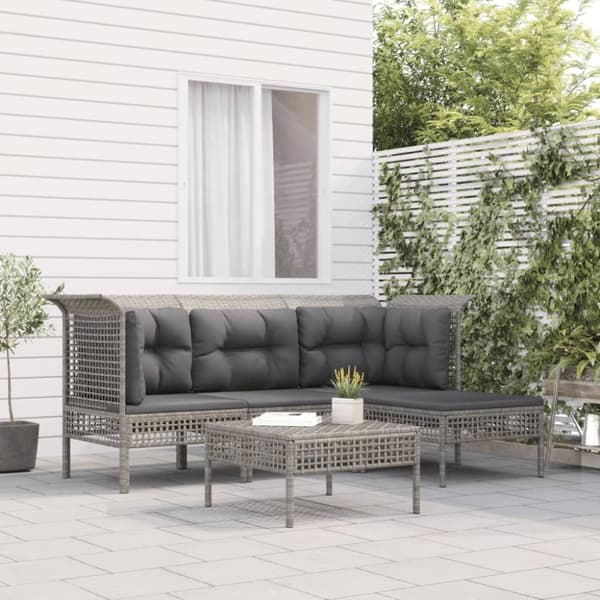 vidaXL loungesæt til haven 5 dele med hynder polyrattan grå