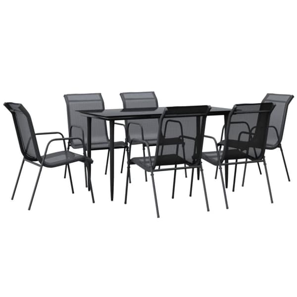 vidaXL Hagespisegruppe 7 deler svart stål og textilene