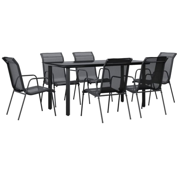 vidaXL Hagespisegruppe 7 deler svart stål og textilene
