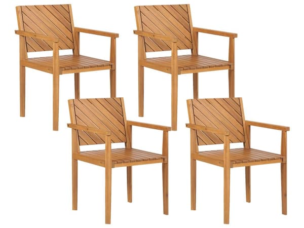 Utendørs spisegruppe Lyst akasietre Bord 180 x 90 cm 4 stoler med armlener Rustikk stil Hagemøbler Uteplass