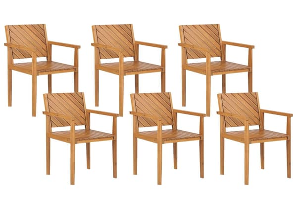 Utendørs spisegruppe Lyst akasietre Bord 180 x 90 cm 6 stoler med armlener Rustikk stil Hagemøbler Uteplass