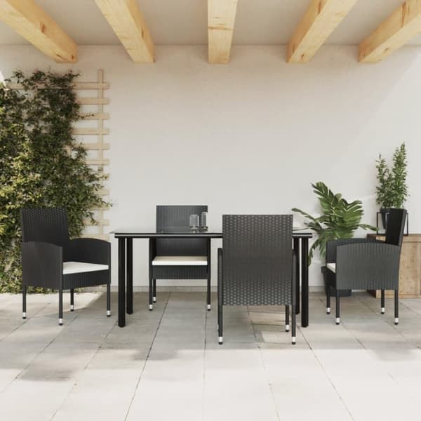 vidaXL spisebordssæt til haven 5 dele polyrattan og stål sort