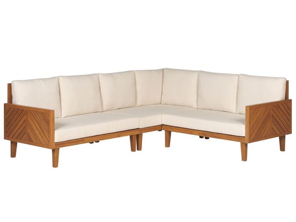 Hagesofasett Akasietre Lys beige puter 5-seter Sofabord Moderne design Utendørs