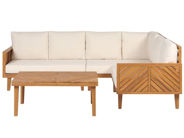 Hagesofasett Akasietre Lys beige puter 5-seter Sofabord Moderne design Utendørs
