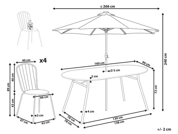 Utendørs spisegruppe Lyseblå Metall 4 personer 160 x 90 cm Parasoll Moderne stil Uteplass Hage