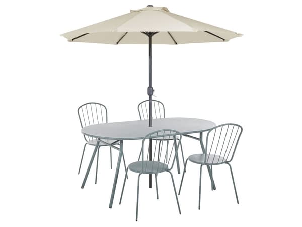 Utendørs spisegruppe Lyseblå Metall 4 personer 160 x 90 cm Parasoll Moderne stil Uteplass Hage