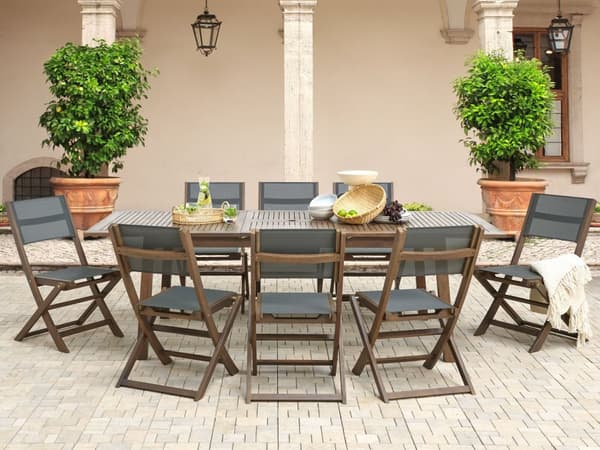 Hagespisesett spisegruppe Lyst akasietre Grå 1 bord 8 sammenleggbare stoler Hage Terrasse Utemøbler Tidløst design